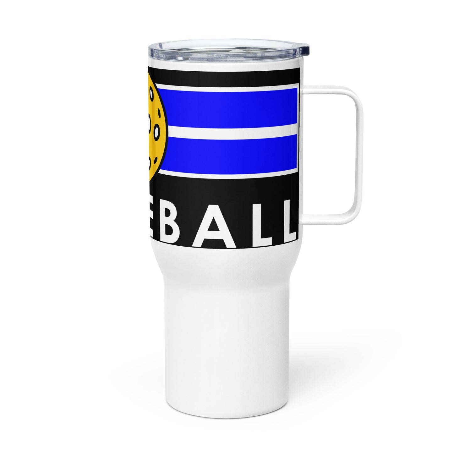 Travel mug with handle: Blue Court Pickleball