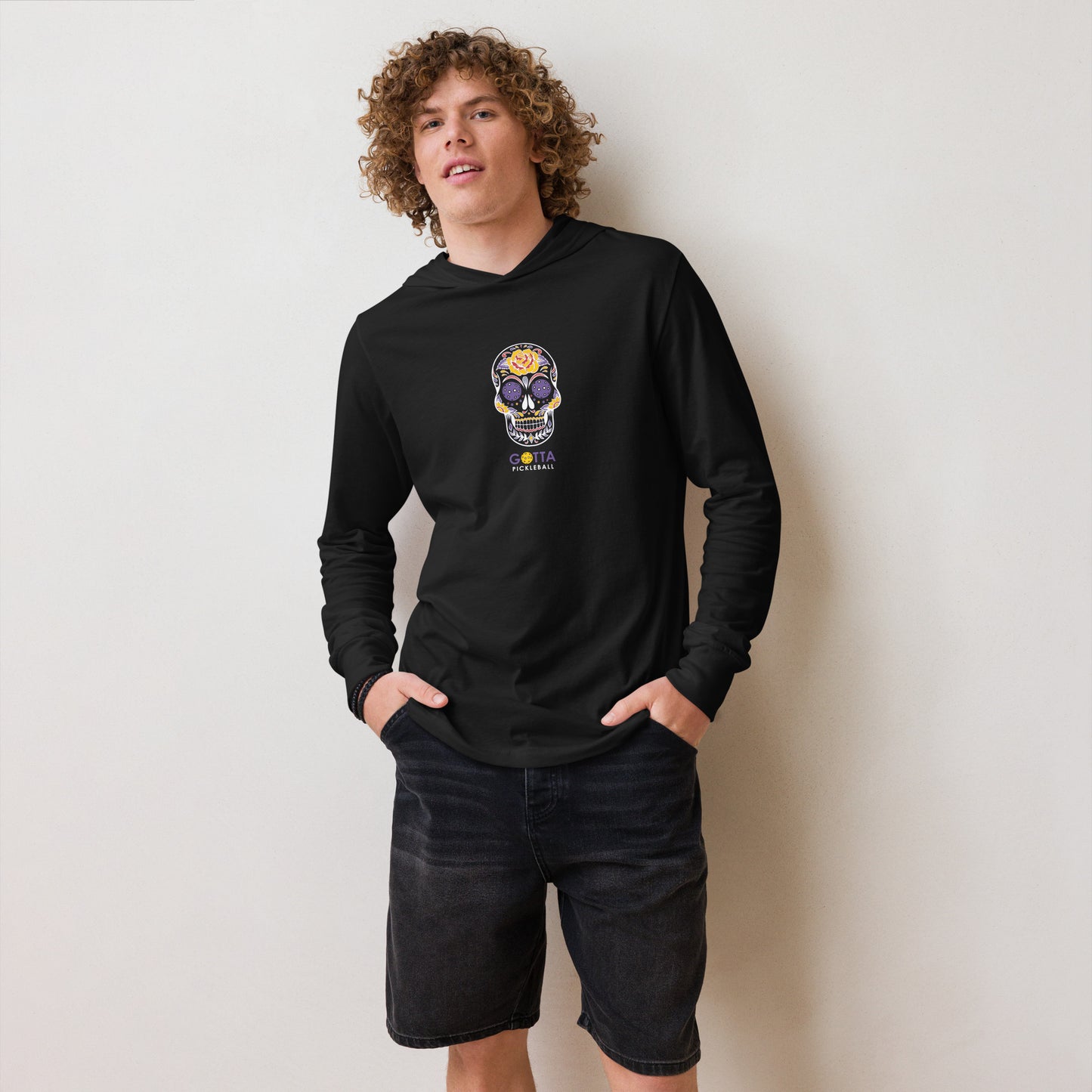 Hooded Long Sleeve Tee Unisex: DAY OF THE DEAD PICKLEBALL EYES (more colors)