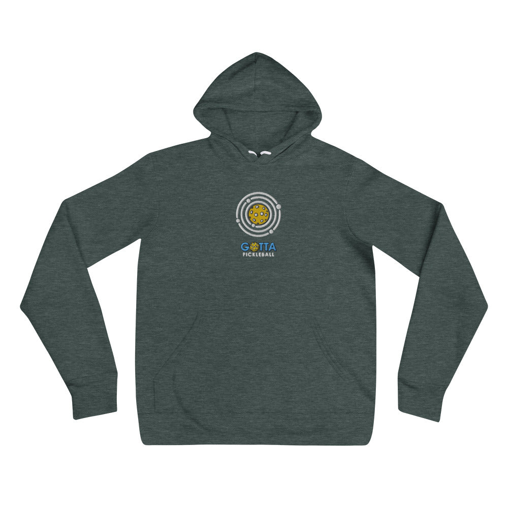 Unisex Hoodie Cotton/Fleece: Embroidered Pickleball Orbit (more colors)