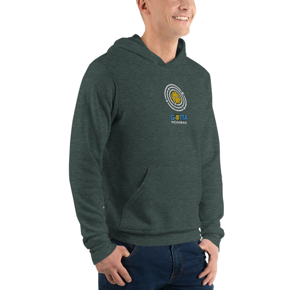 Unisex Hoodie Cotton/Fleece: Embroidered Pickleball Orbit (more colors)