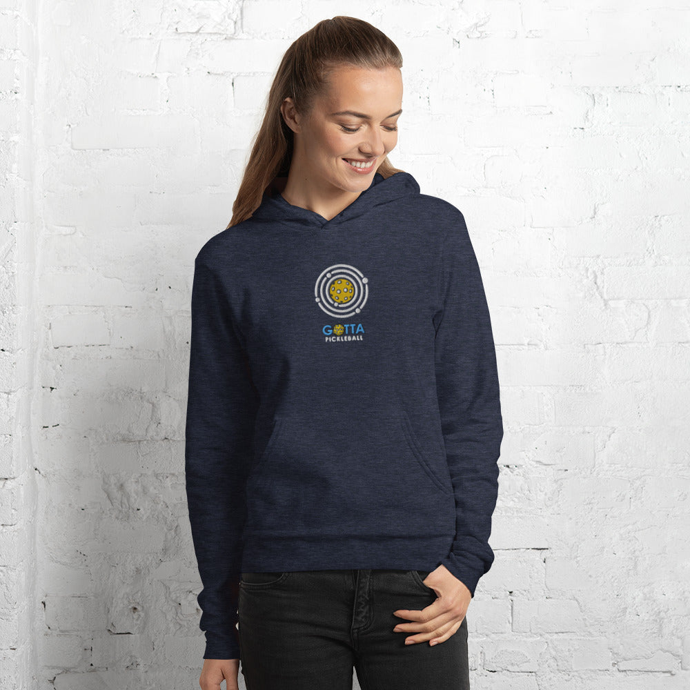 Unisex Hoodie Cotton/Fleece: Embroidered Pickleball Orbit (more colors)