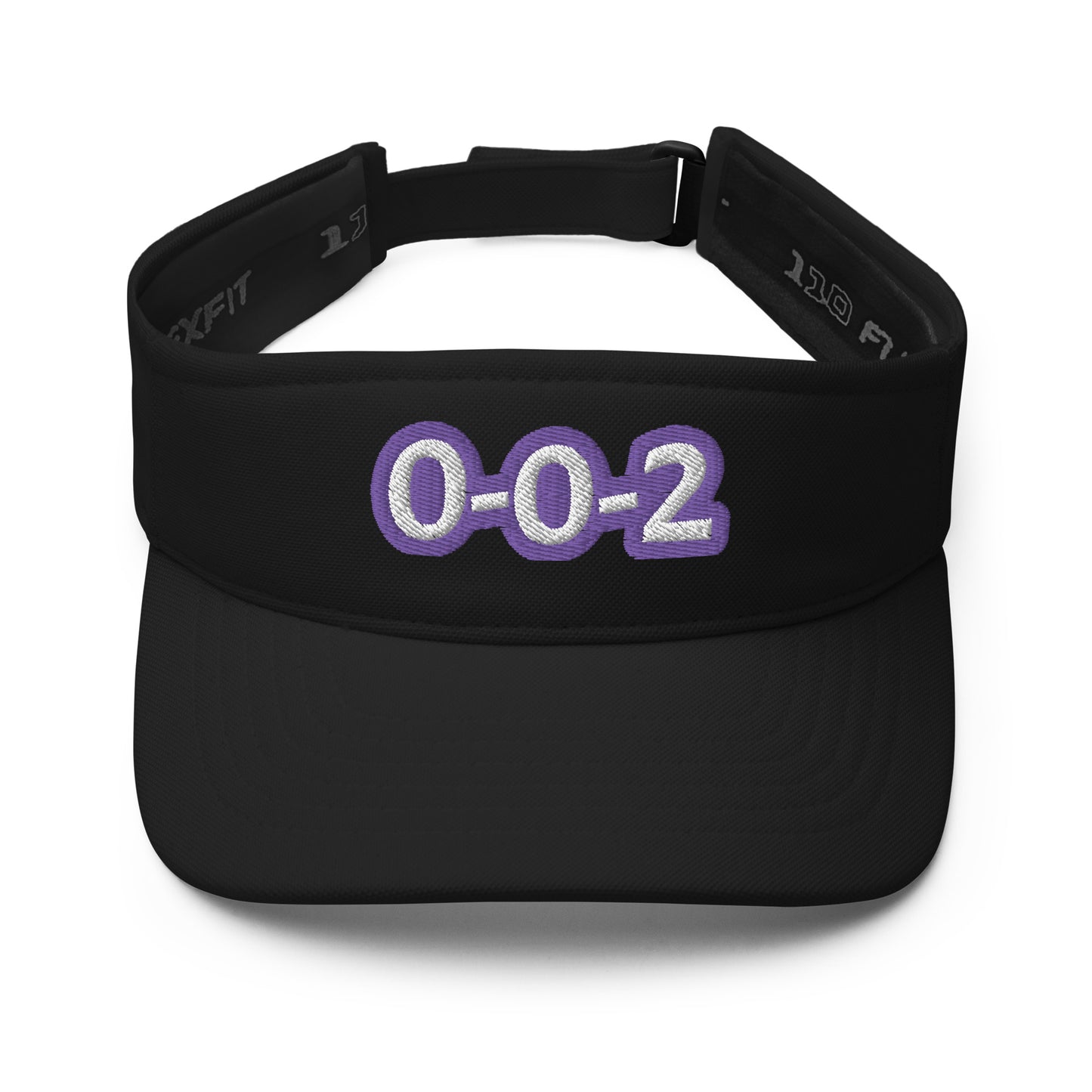 black visor 0-0-2 in white embroidery with purple thread outline adjustable velcro sports pickleball visor by gotta pickleball