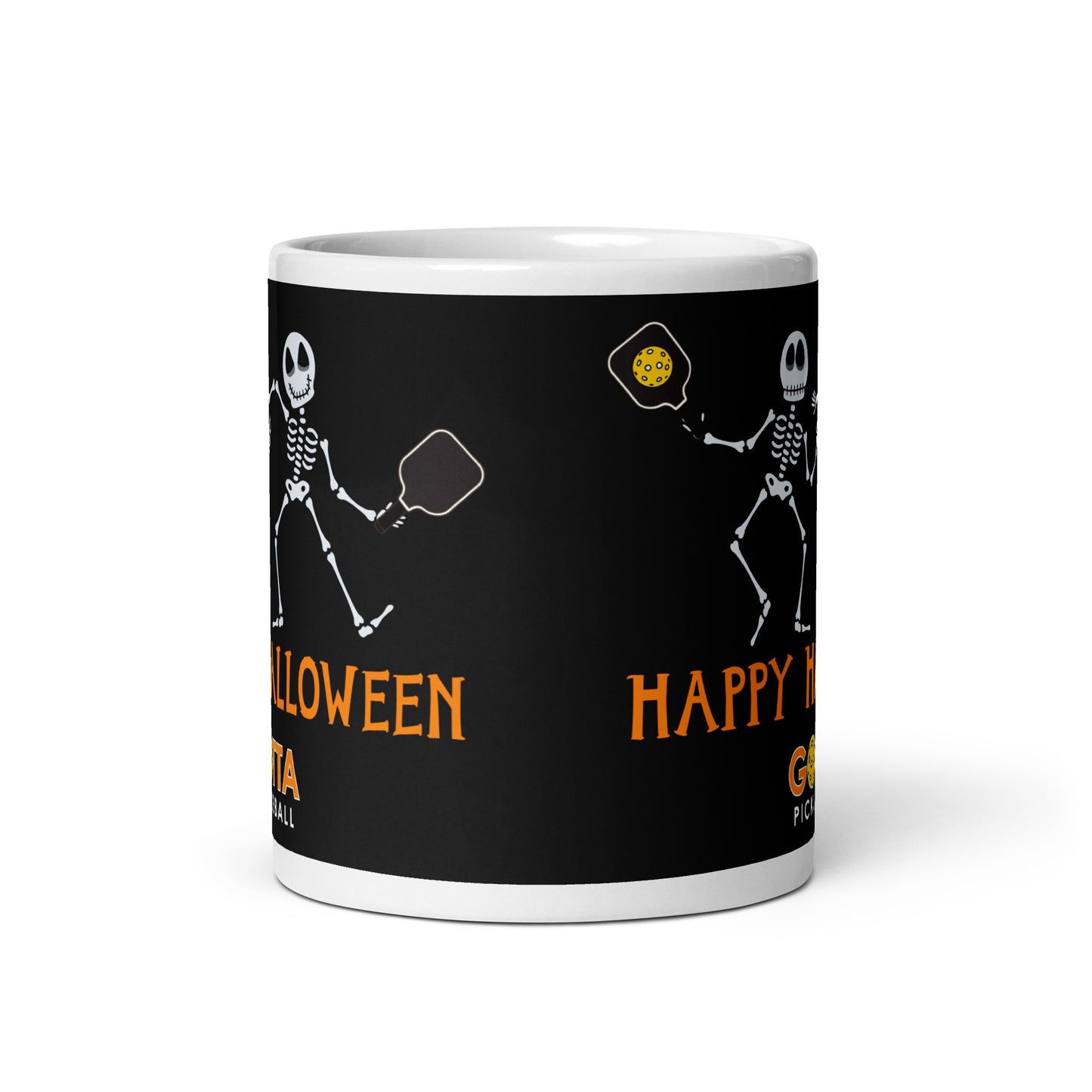 MUG: Pickleball Playing Skeletons Happy Halloween (more sizes)