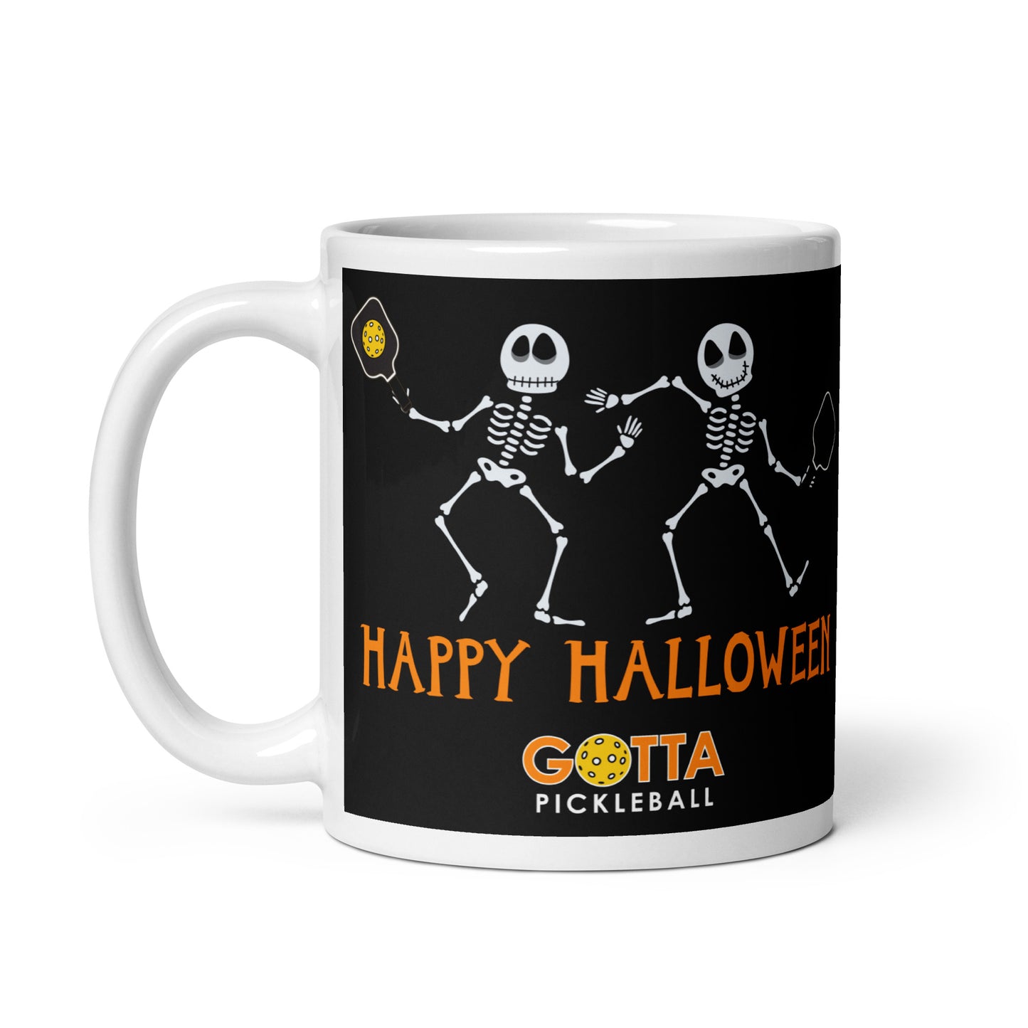 MUG: Pickleball Playing Skeletons Happy Halloween (more sizes)