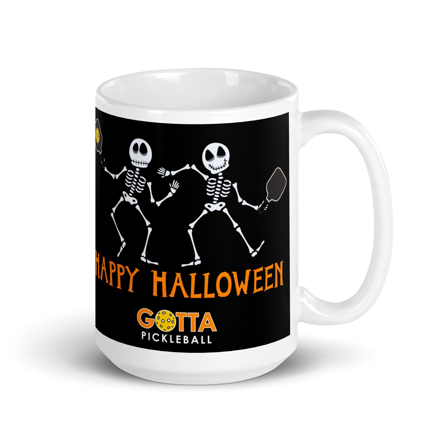 MUG: Pickleball Playing Skeletons Happy Halloween (more sizes)