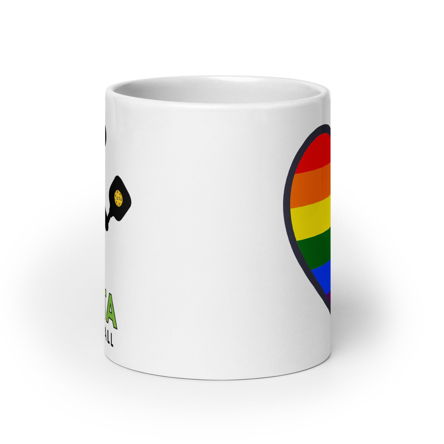 MUG: Gotta Pickleball Player Mascot Ozzie with Pride Heart (more sizes)