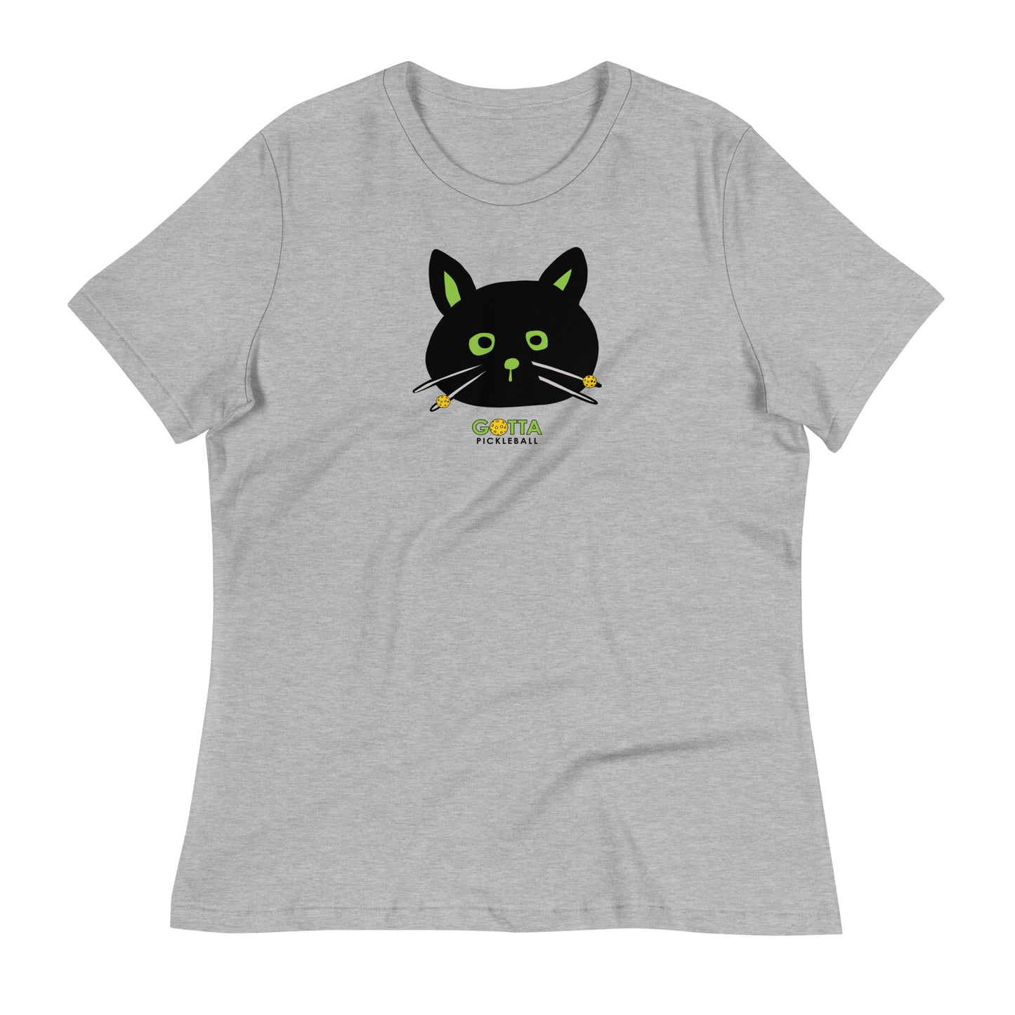 Women's T-Shirt Relaxed:Cat Black Pickleball Whiskers (more colors)
