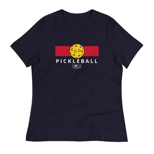 Women's T-Shirt Relaxed: Color Block Red with Pickleball (more colors)
