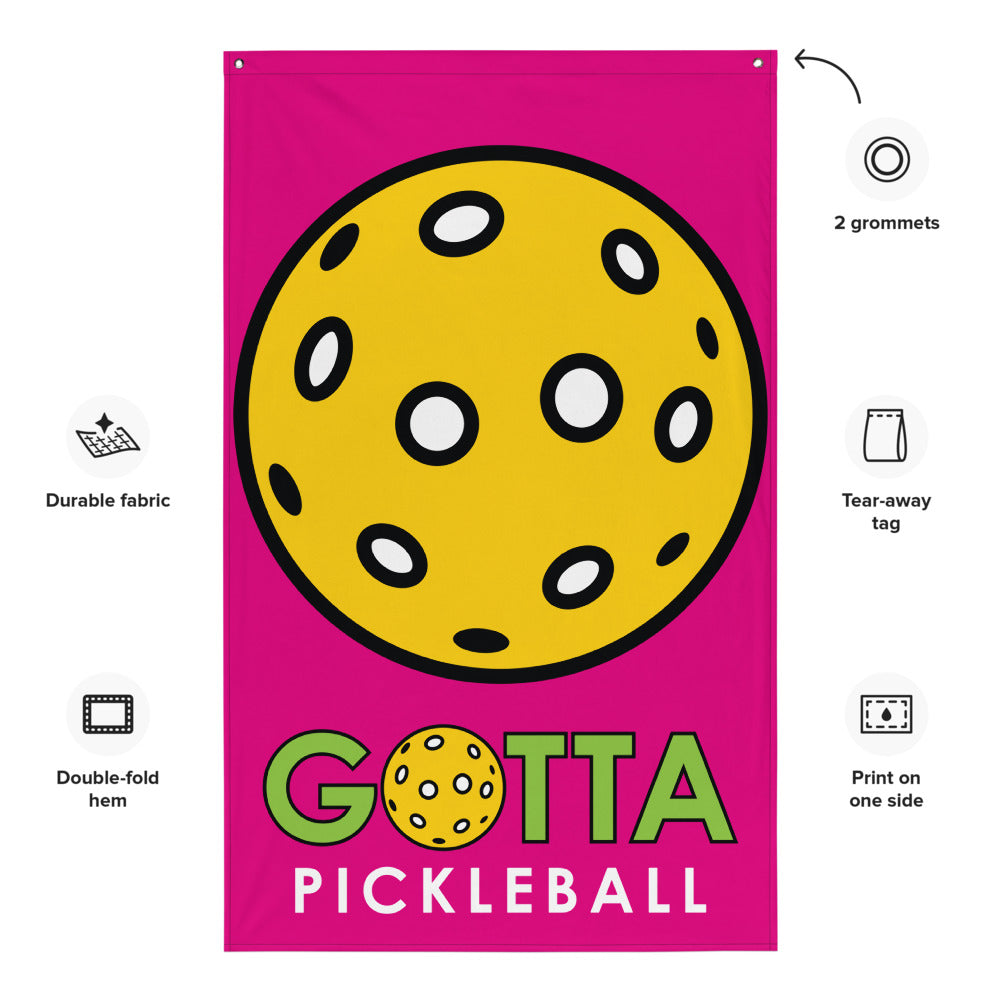 Banner/Flag: PICKLEBALL WITH GOTTA PICKLEBALL LOGO MEDIUM VIOLET DEEP PINK