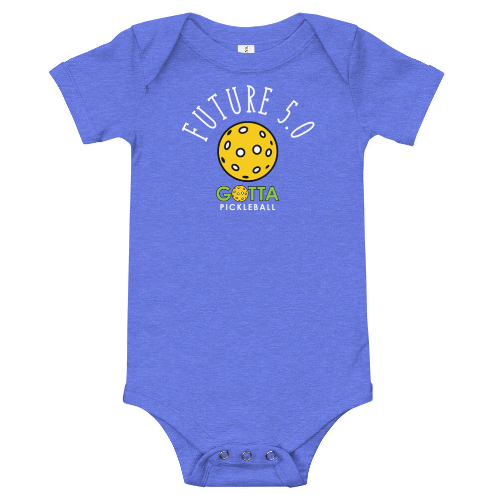baby onesie short sleeve clothing that says future 5.0 printed over image of a pickleball with a Gotta Pickleball log underneath it