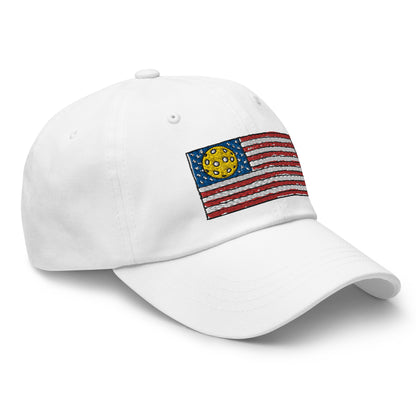 Cotton Twill Classic Cap: Embroidered Hat Pickleball U.S. Flag White