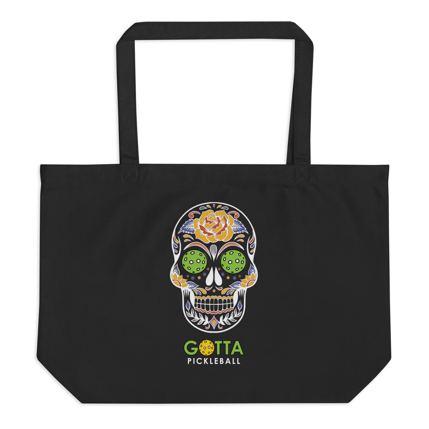 Large organic tote bag: Day of the Dead Skull Black