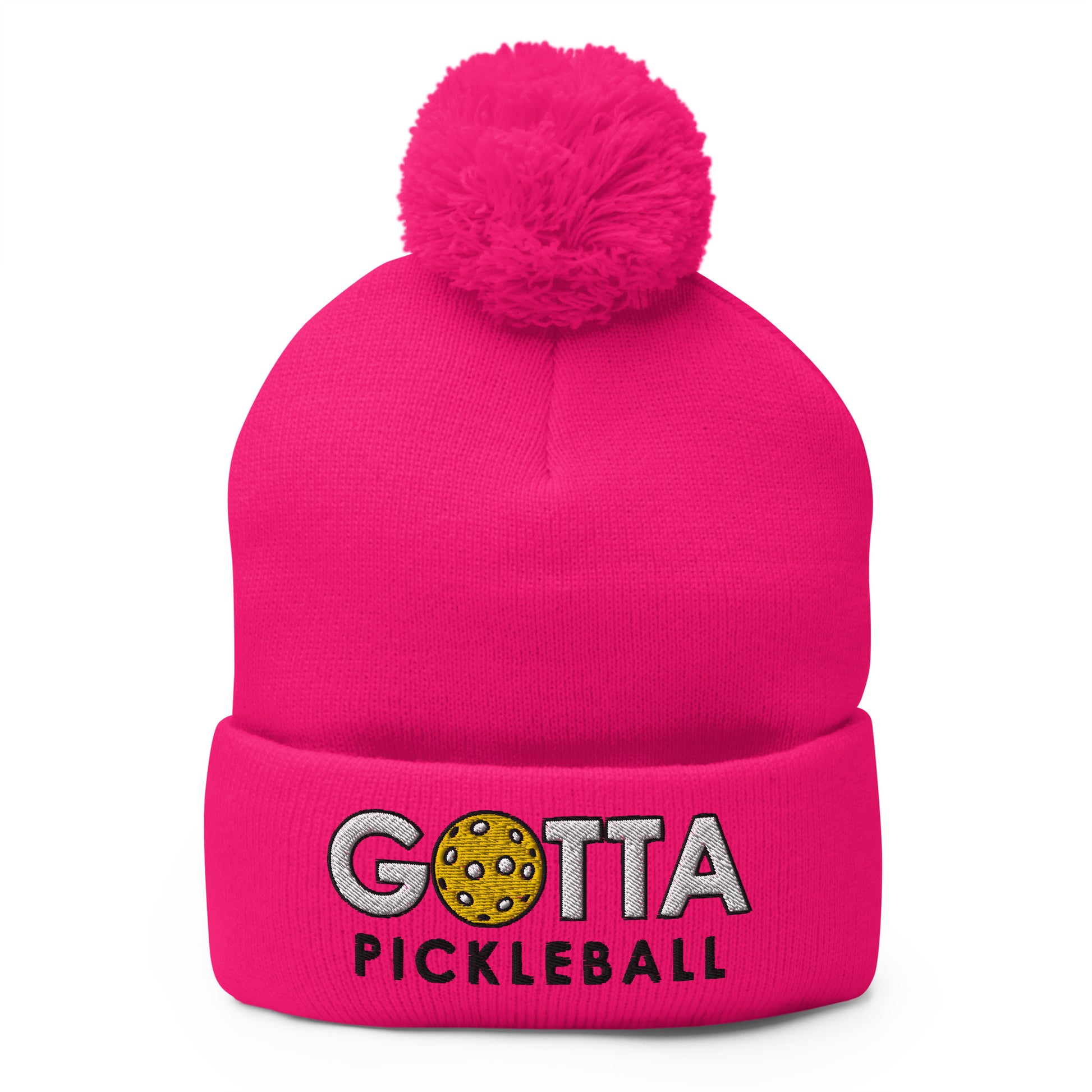 pink beanie with pom embroidered Gotta Pickleball 