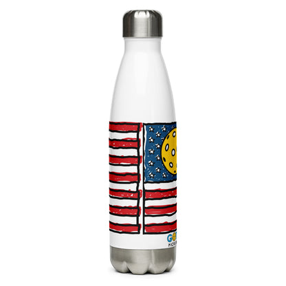 Stainless Steel Water Bottle: United States of Pickleball Flag