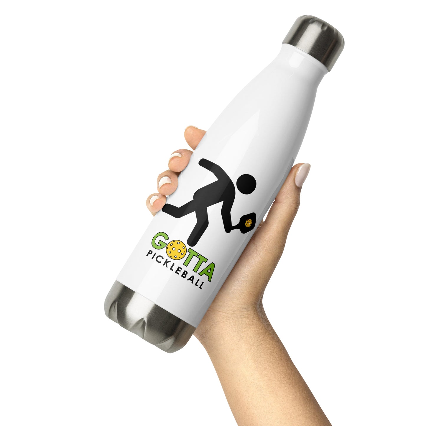 Stainless Steel Water Bottle: Pickleball Player Mascot Ozzie
