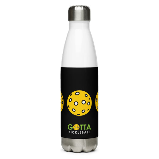 Stainless Steel Water Bottle: Pickleballs Black