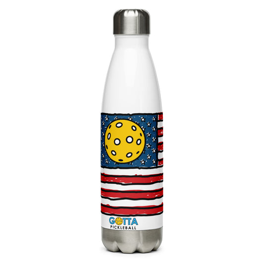 Stainless Steel Water Bottle: United States of Pickleball Flag