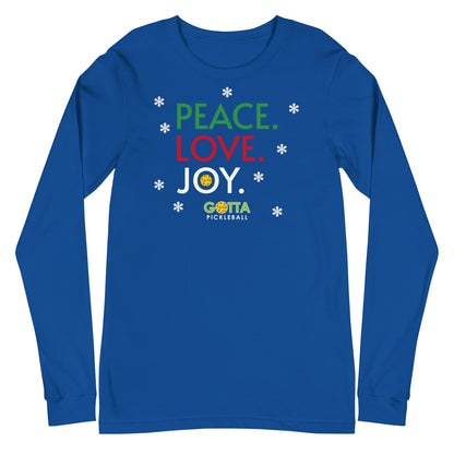 Unisex Long Sleeve Tee: PEACE LOVE JOY (more colors)