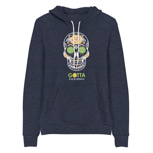 Unisex Hoodie Cotton/Fleece: Day of the Dead Skull with Pickleball Eyes (more colors)