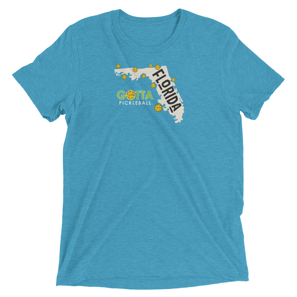 t-shirt aqua with state of Florida graphic with pickleballs and Gotta Pickleball logo