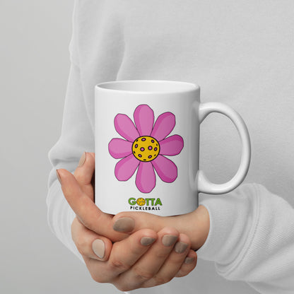 gotta pickleball power with pickleball center and pink petals white glossy ceramic coffee mug