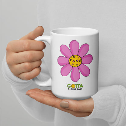 gotta pickleball power with pickleball center and pink petals white glossy ceramic coffee mug