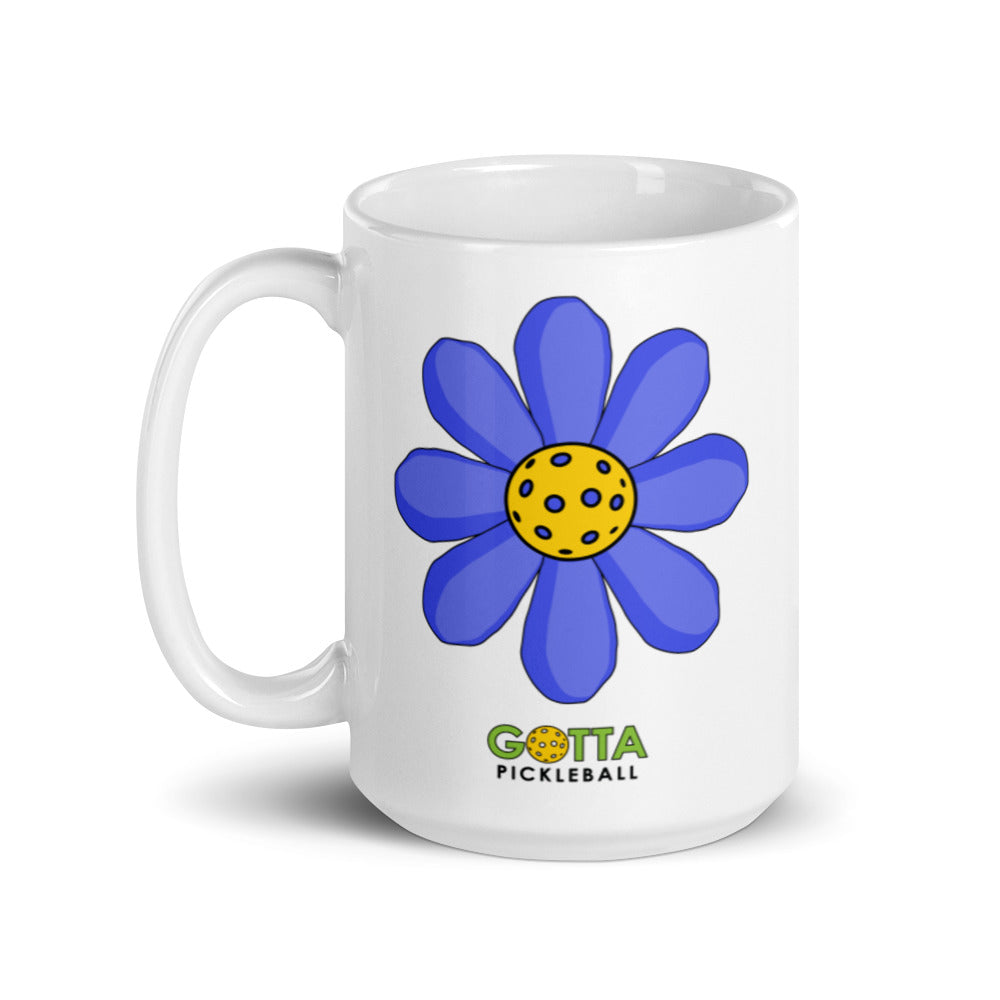 gotta pickleball white ceramic mug with blue flower petals pickleball center