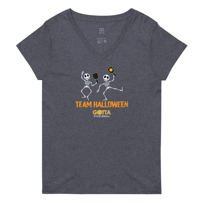 Women's V-Neck: Team Halloween Pickleball Skeletons(more colors)