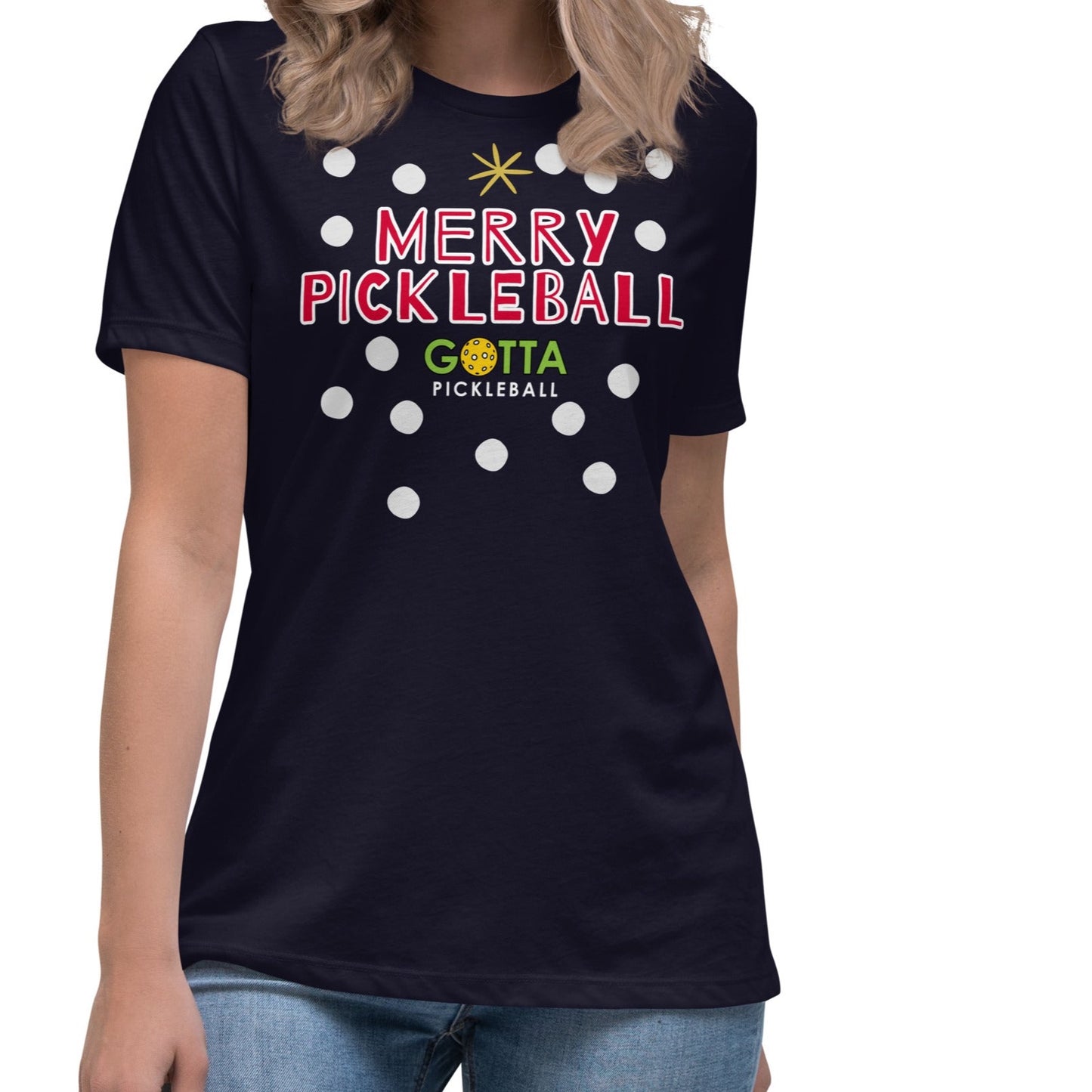 Women's T-Shirt Relaxed: Merry Pickleball Snow (more colors)